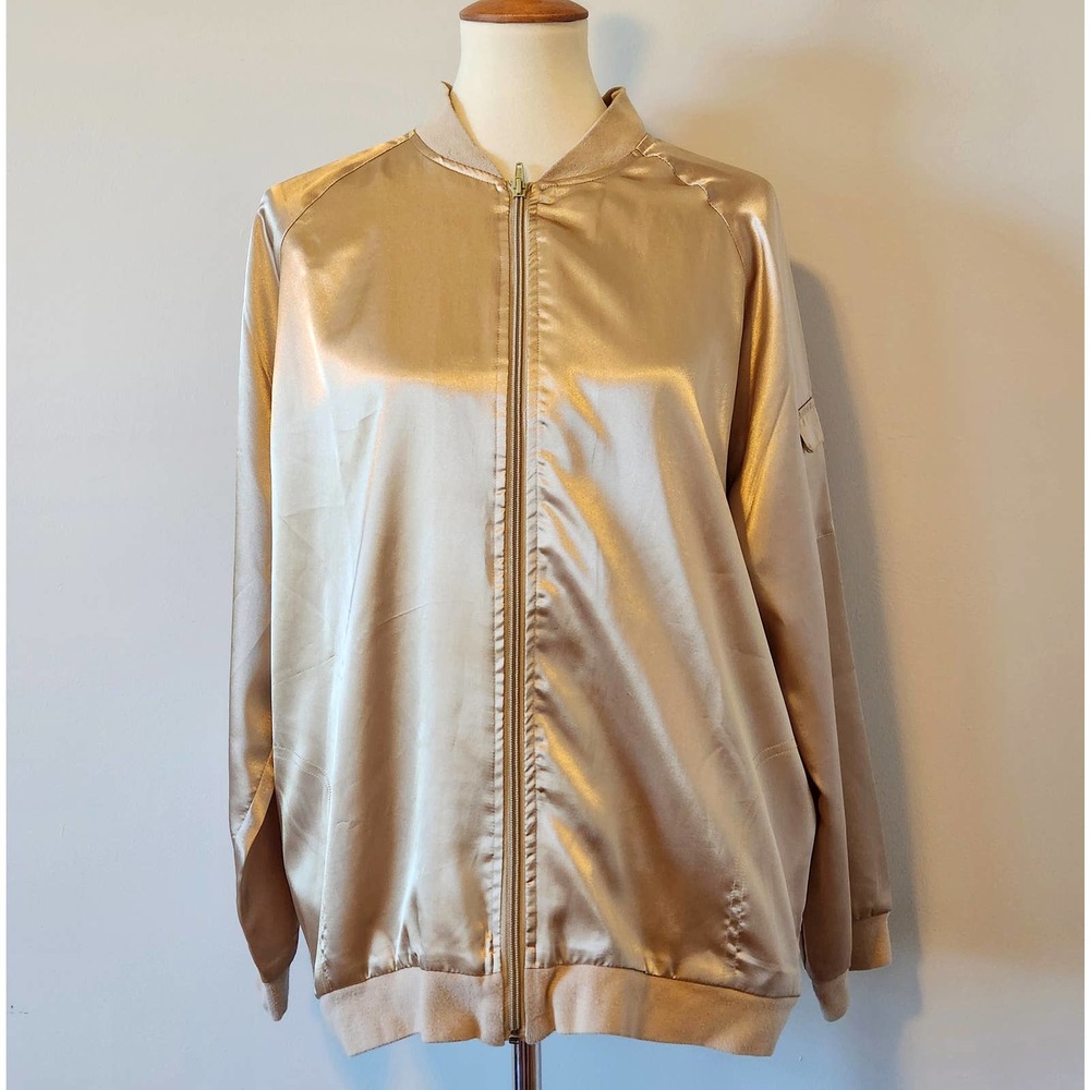 Roaman's Gold Satin Bomber Jacket
